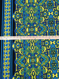 Lemon-Lime/Azure/Black/Multi Polyester/Lycra Double Border Ornate Print DTY Knit 60W