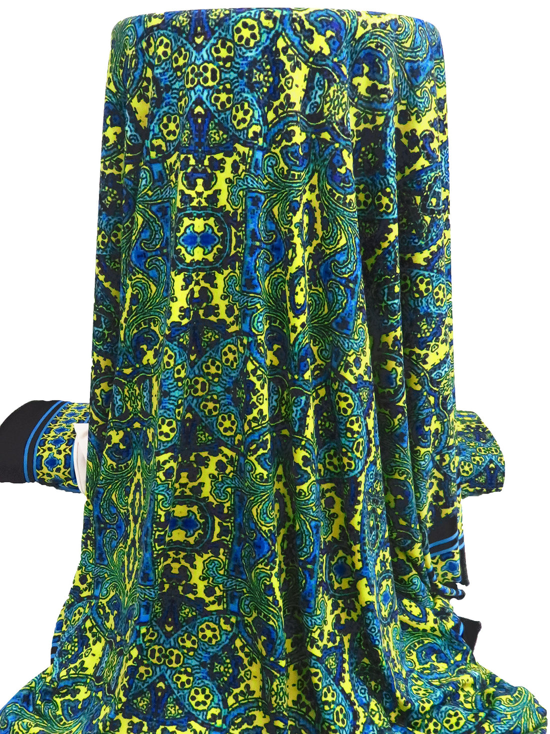 Lemon-Lime/Azure/Black/Multi Polyester/Lycra Double Border Ornate Print DTY Knit 60W