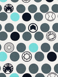 White/Slate/Muted Midnight Navy 100% Cotton Marvel Kawaii Nursery Avenger Icon Print Quilt Weight Woven 43W