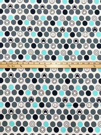 White/Slate/Muted Midnight Navy 100% Cotton Marvel Kawaii Nursery Avenger Icon Print Quilt Weight Woven 43W