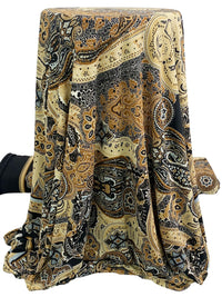 Bronze/Tan/Black/Pewter Blue Polyester/Lycra Double Border Stylized Scrolls Print ITY Knit 60W