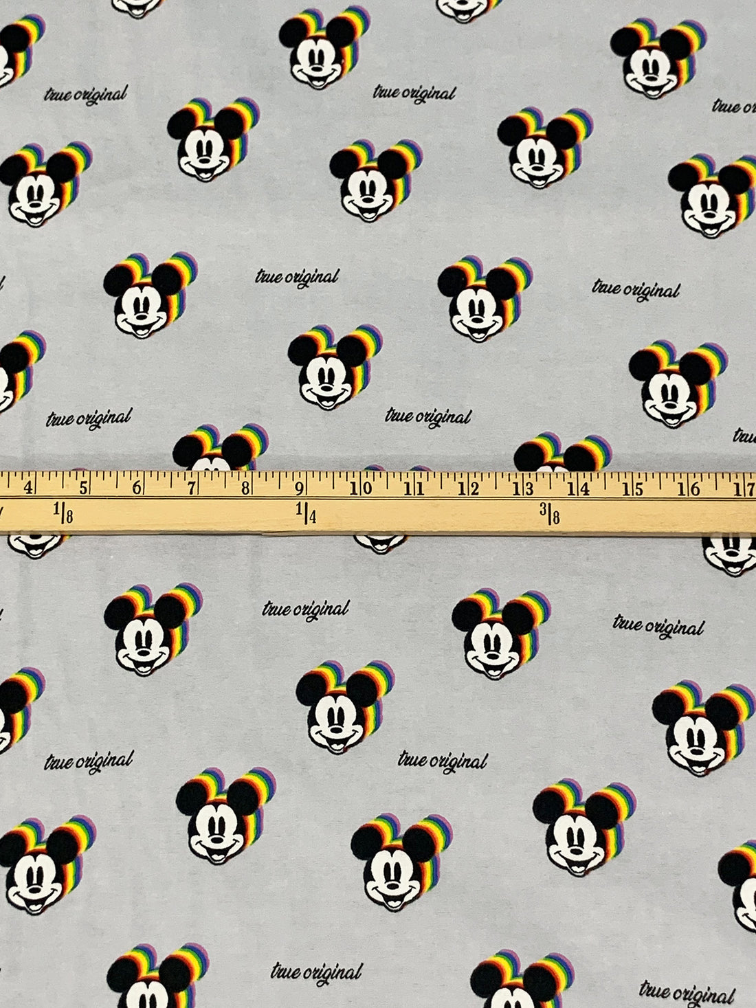 Graystone/Black/Multi 100% Cotton Disney's Rainbow Mickey Head Badge Print Flannel 43W