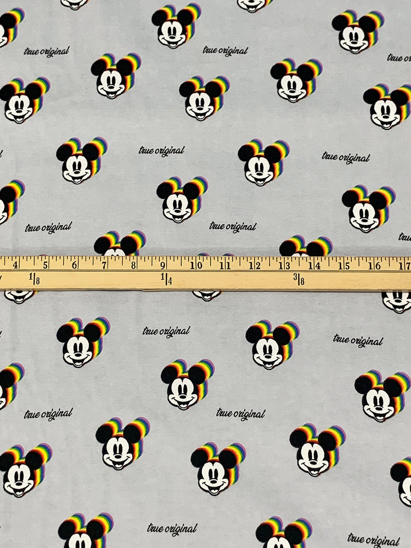 Graystone/Black/Multi 100% Cotton Disney's Rainbow Mickey Head Badge Print Flannel 43W