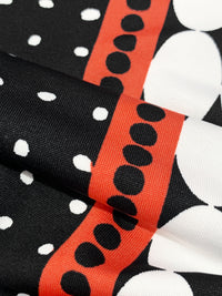 Burning Tomato/Black/White Polyester/Lycra Large Mirrored Vertical Multi-Dot Stripe Print DTY Knit 60W