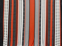 Burning Tomato/Black/White Polyester/Lycra Large Mirrored Vertical Multi-Dot Stripe Print DTY Knit 60W