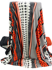 Burning Tomato/Black/White Polyester/Lycra Large Mirrored Vertical Multi-Dot Stripe Print DTY Knit 60W