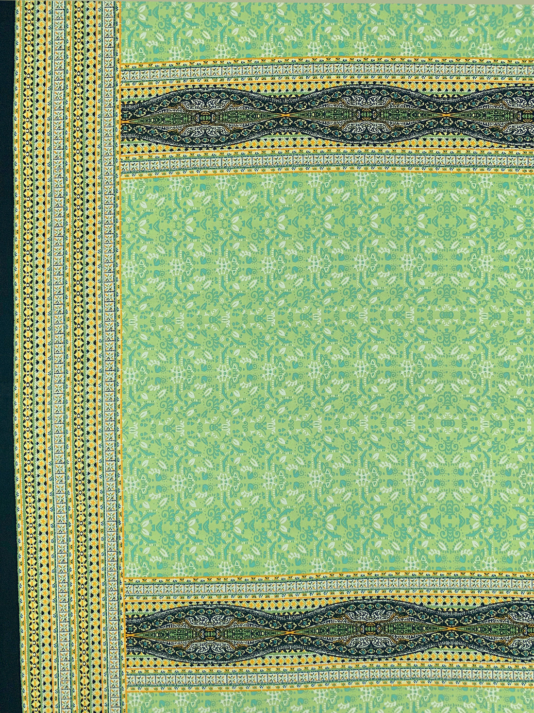 Stem Green/Turquoise/Off-White/Goldenrod Polyester/Lycra Double Border Abstract Framework Print DTY Knit 60W