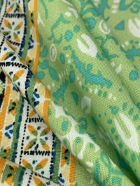 Stem Green/Turquoise/Off-White/Goldenrod Polyester/Lycra Double Border Abstract Framework Print DTY Knit 60W