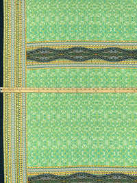 Stem Green/Turquoise/Off-White/Goldenrod Polyester/Lycra Double Border Abstract Framework Print DTY Knit 60W