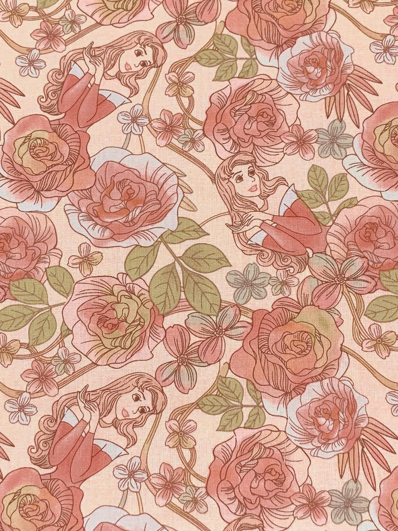 Champagne Pink/Old Rose/Moss Green/Multi 100% Cotton Disney's Sleeping Beauty Aurora Floral Print Quilt Weight Woven 44W