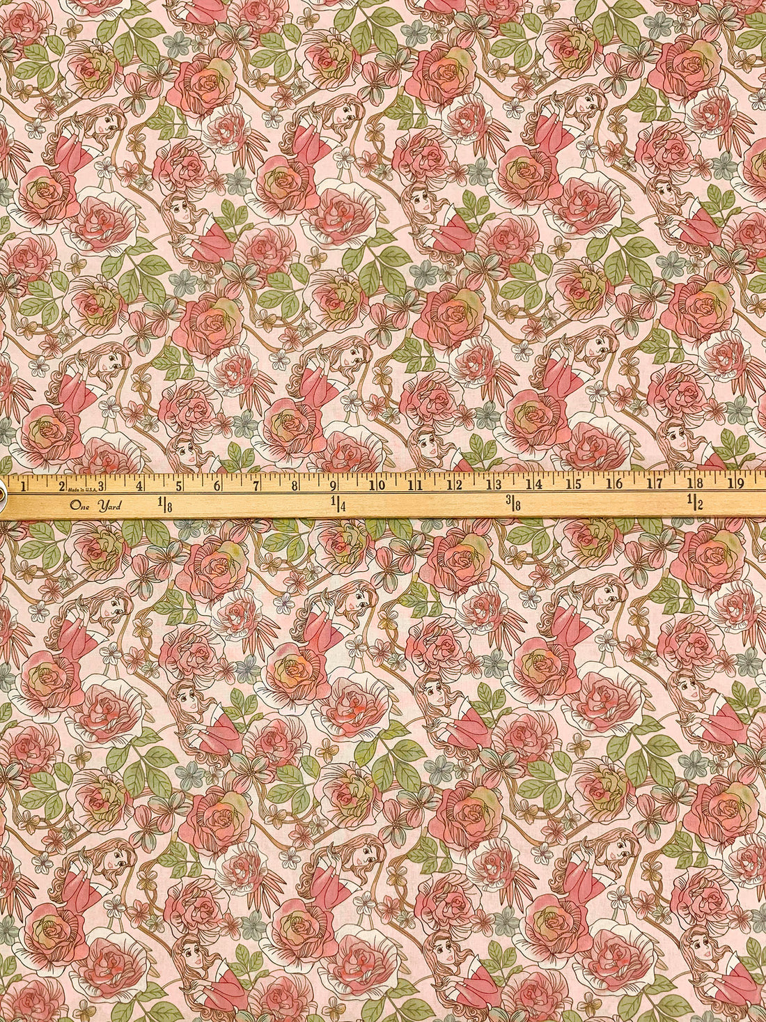 Champagne Pink/Old Rose/Moss Green/Multi 100% Cotton Disney's Sleeping Beauty Aurora Floral Print Quilt Weight Woven 44W