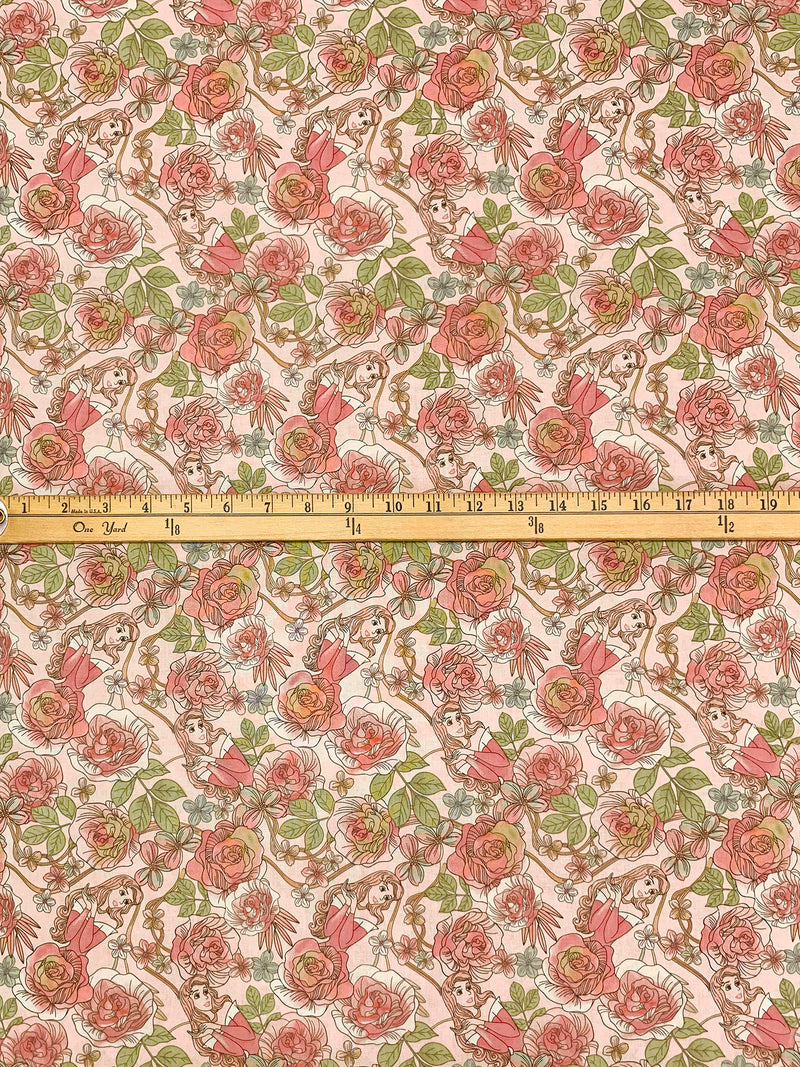 Champagne Pink/Old Rose/Moss Green/Multi 100% Cotton Disney's Sleeping Beauty Aurora Floral Print Quilt Weight Woven 44W