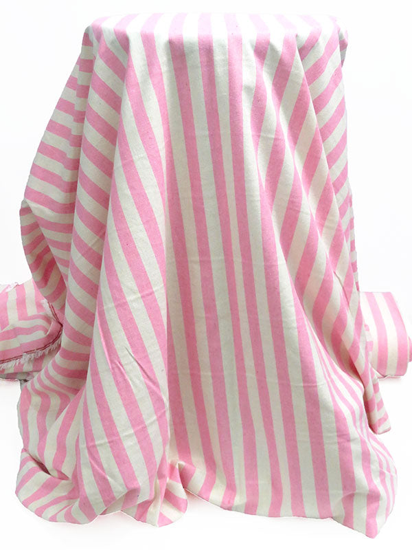 Pale Oyster/Vivid Bubblegum Linen/Cotton Vertical Stripe Shirt-Weight Woven 58W