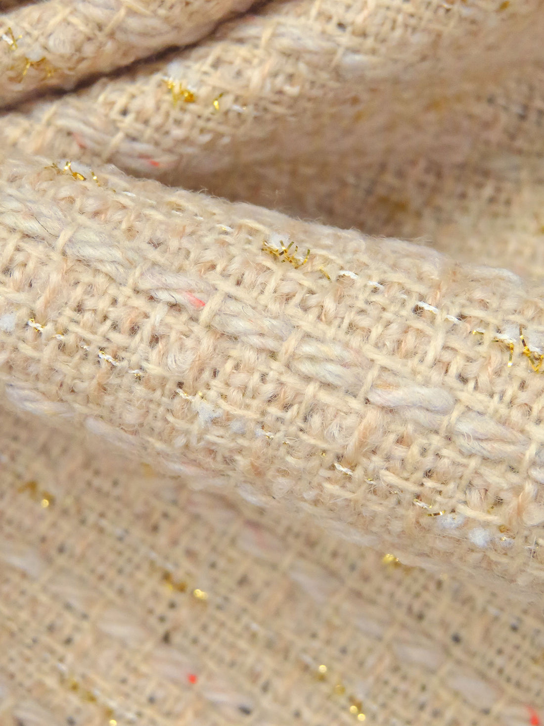 Deep Champagne/Cardinal/Gold/Multi Wool/Polyester Horizontal Stripe Weave Boucle Suiting - NY Designer - 58W