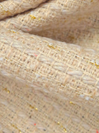 Deep Champagne/Cardinal/Gold/Multi Wool/Polyester Horizontal Stripe Weave Boucle Suiting - NY Designer - 58W