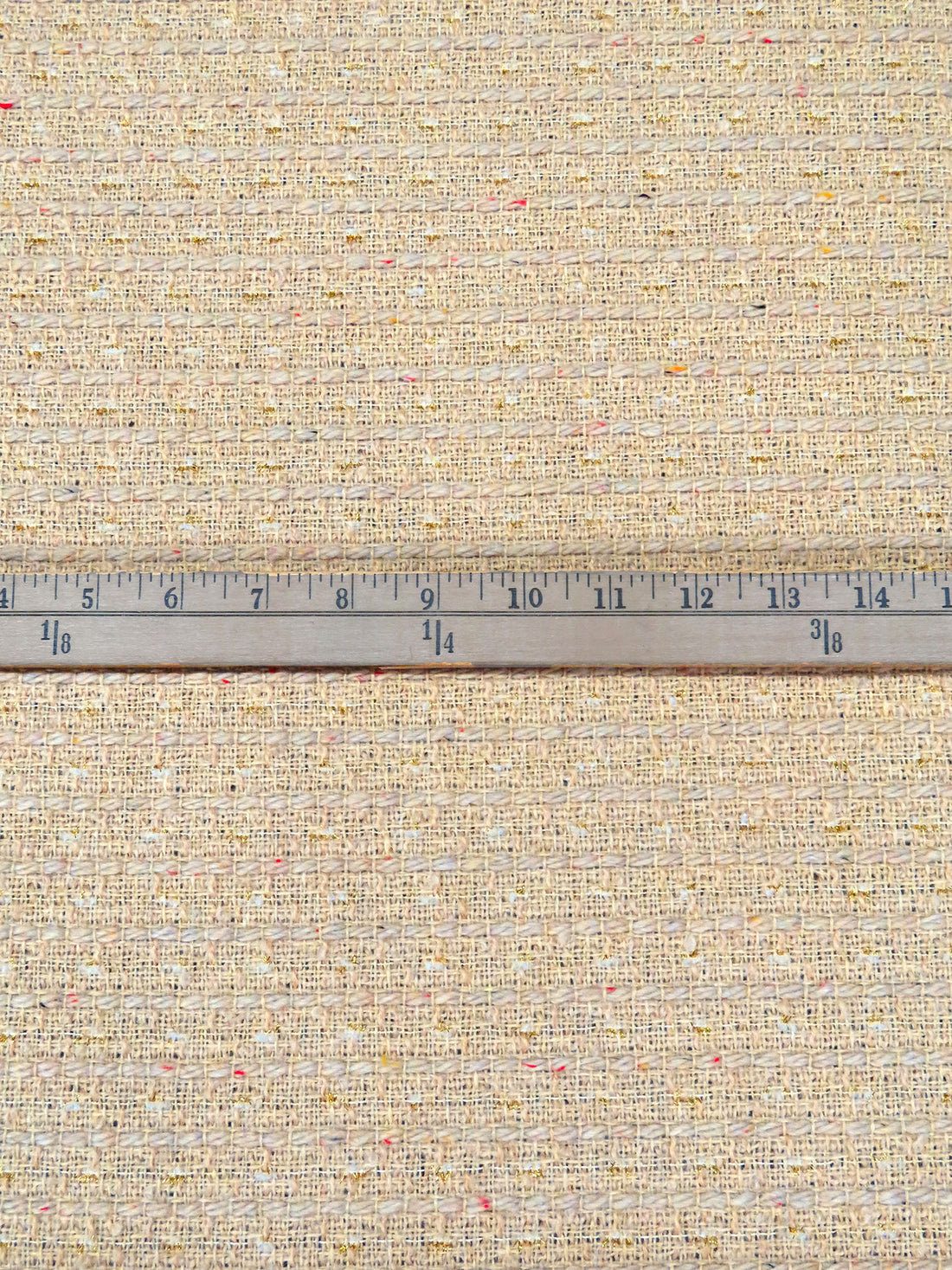 Deep Champagne/Cardinal/Gold/Multi Wool/Polyester Horizontal Stripe Weave Boucle Suiting - NY Designer - 58W