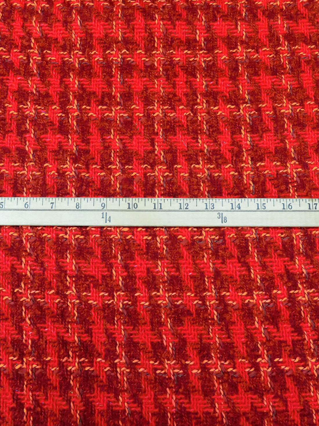 Scarlet/Coral Orange/Black/Multi Polyester/Wool Novelty Grid Weave Boucle Suiting - NY Designer - 58W