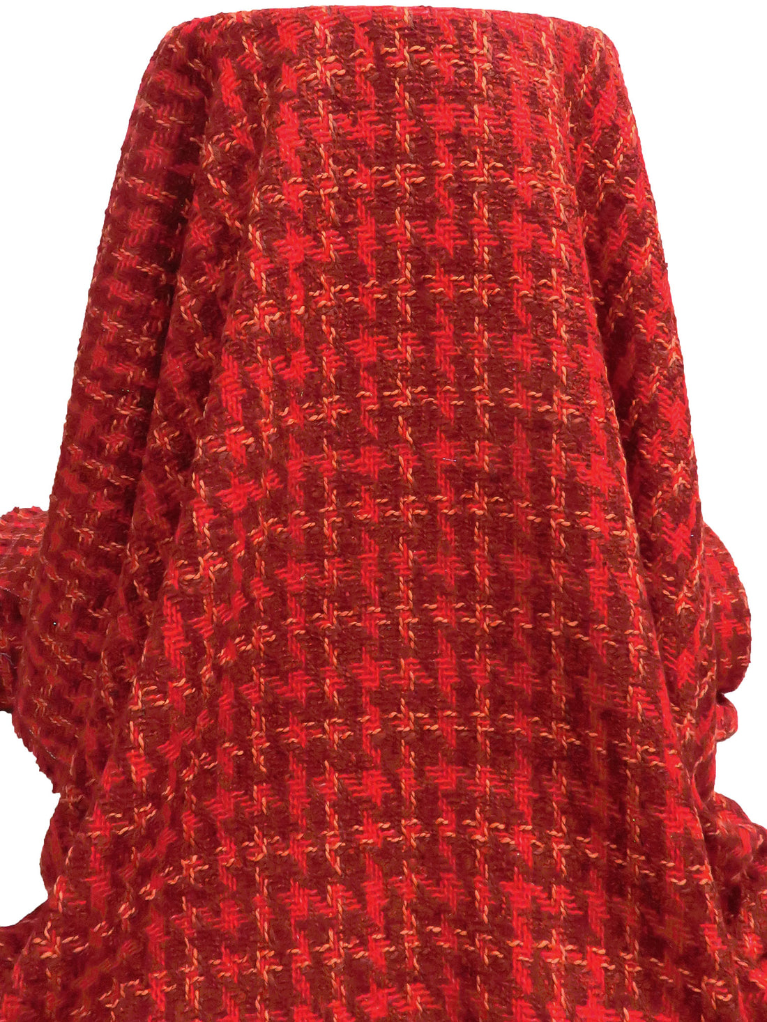 Scarlet/Coral Orange/Black/Multi Polyester/Wool Novelty Grid Weave Boucle Suiting - NY Designer - 58W