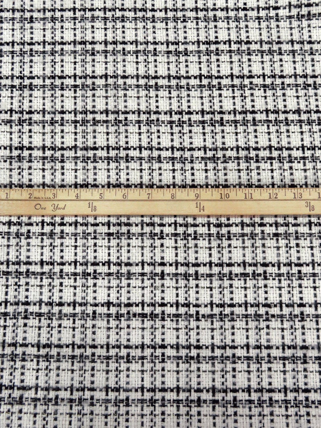 Off-White/Black/Gold Polyester/Wool Novelty Grid Weave Boucle Suiting - NY Designer - 58W