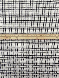 Off-White/Black/Gold Polyester/Wool Novelty Grid Weave Boucle Suiting - NY Designer - 58W