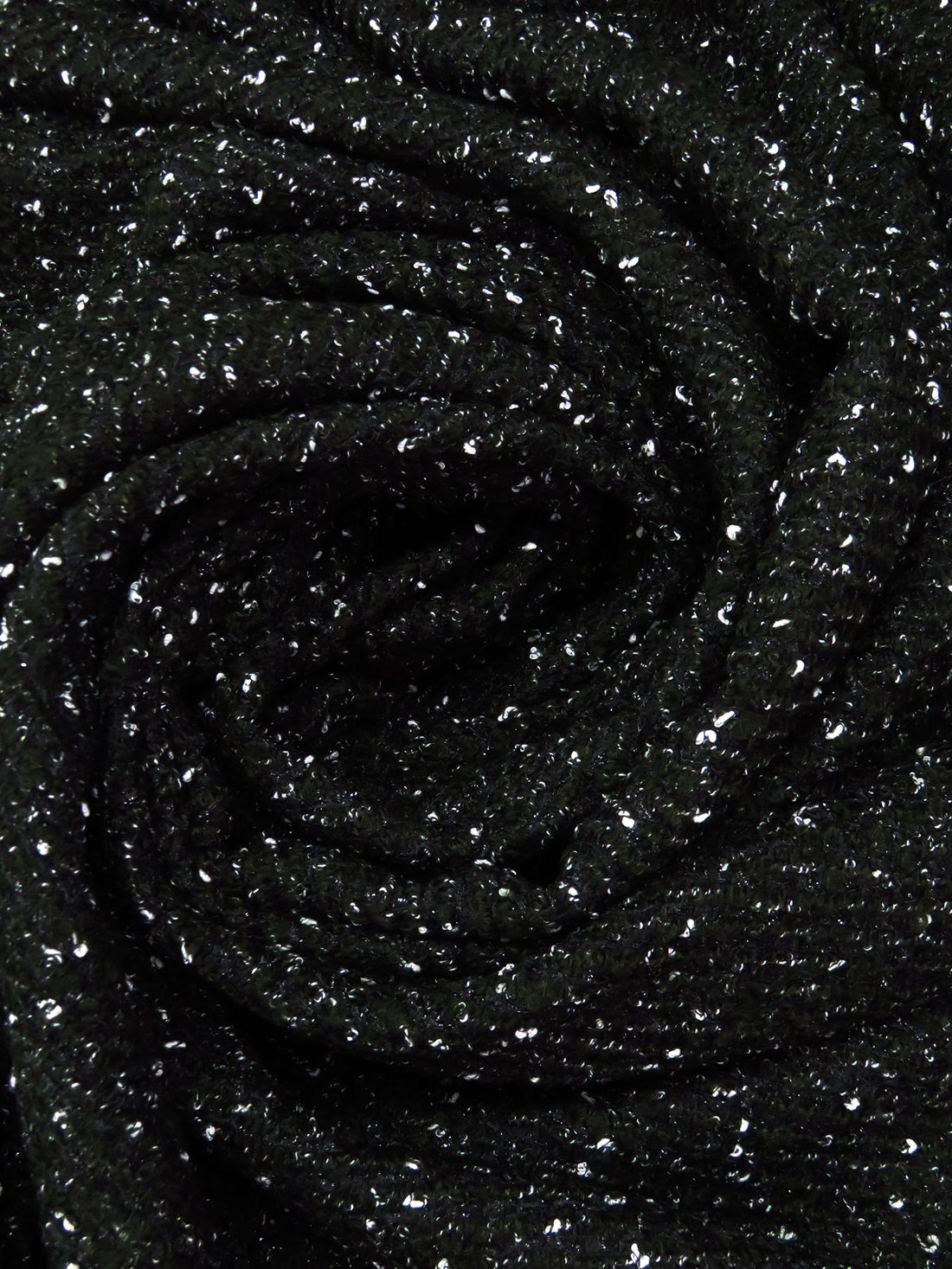 Black/White/Dark Midnight Green Polyester/Wool Novelty Weave Boucle Suiting - NY Designer - 58W
