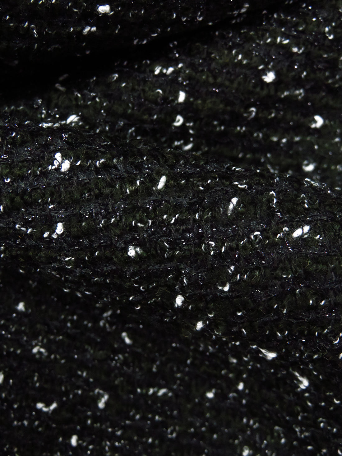 Black/White/Dark Midnight Green Polyester/Wool Novelty Weave Boucle Suiting - NY Designer - 58W