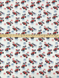 White/Red/Blue 100% Cotton Mickey Patriotic Car Print Quilt Weight Woven 44W
