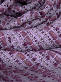 Wisteria/Black/Gold/Multi Wool/Polyester Horizontal Stripe Weave Boucle Suiting - NY Designer - 58W