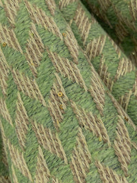 Moss Green/Almond/Gold Polyester/Wool/Metallic Novelty Chevron With Sparse Mini Sequins Boucle Suiting - NY Designer - 60W