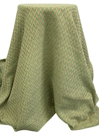 Moss Green/Almond/Gold Polyester/Wool/Metallic Novelty Chevron With Sparse Mini Sequins Boucle Suiting - NY Designer - 60W