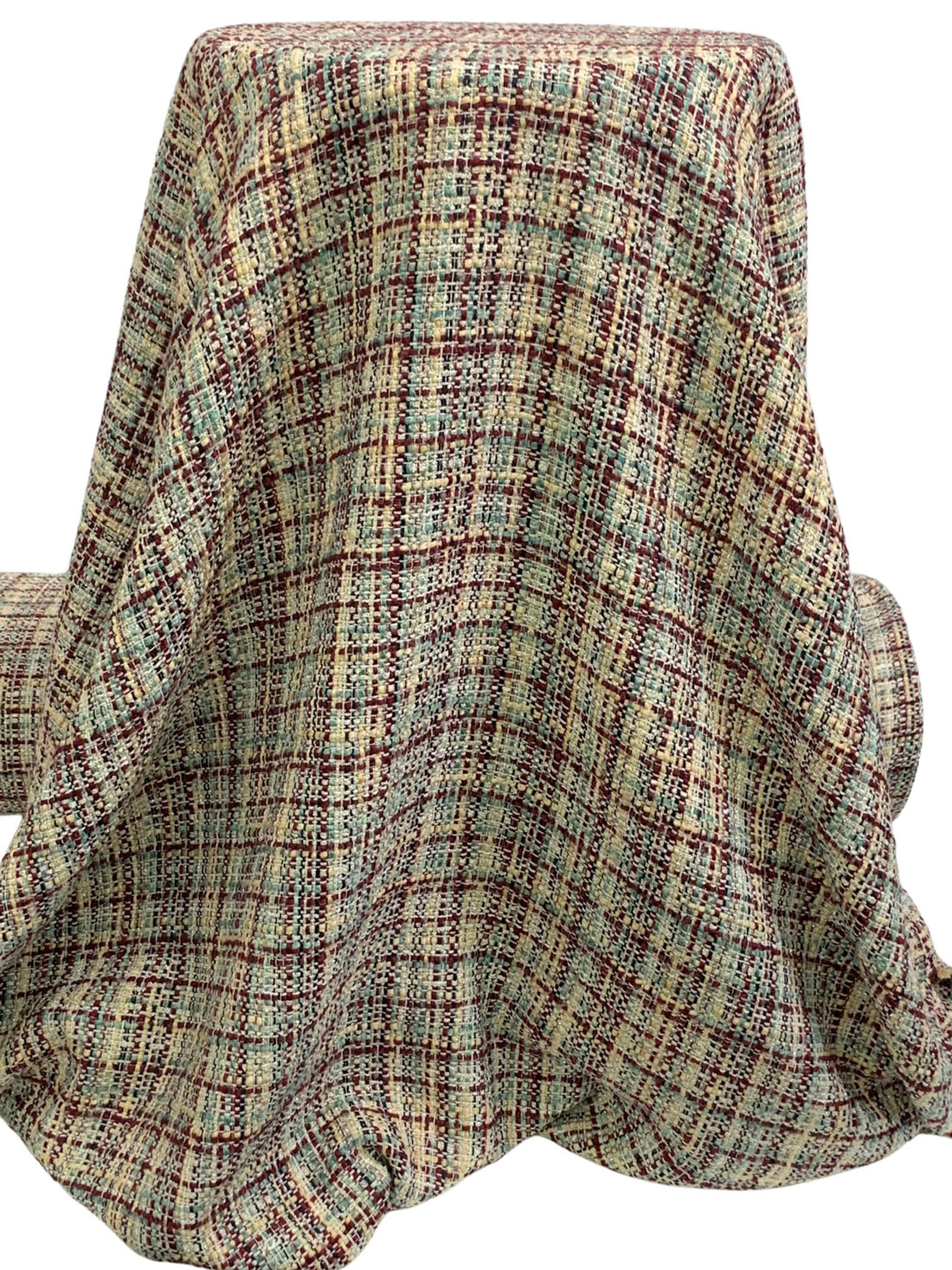 Old Garnet/Champagne/Silver/Multi Polyester/Wool/Metallic Tweed Boucle Suiting - NY Designer - 58W