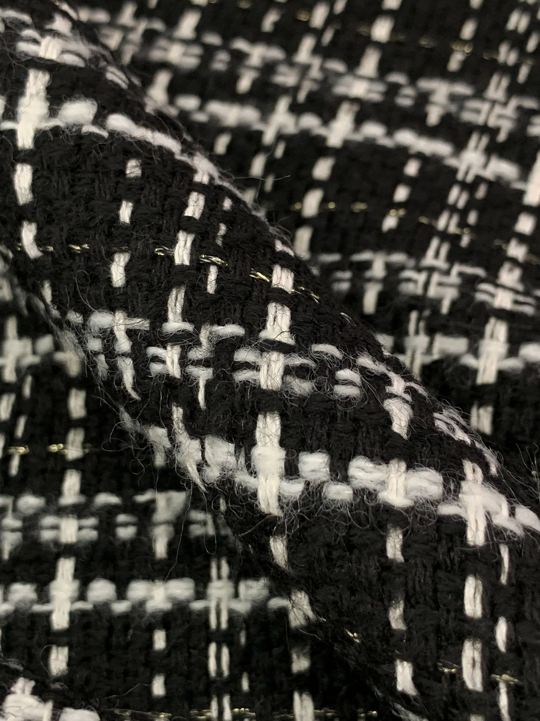 Black/White/Pale Gold Polyester/Wool/Metallic Tweed Boucle Suiting - NY Designer - 60W