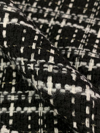 Black/White/Pale Gold Polyester/Wool/Metallic Tweed Boucle Suiting - NY Designer - 60W