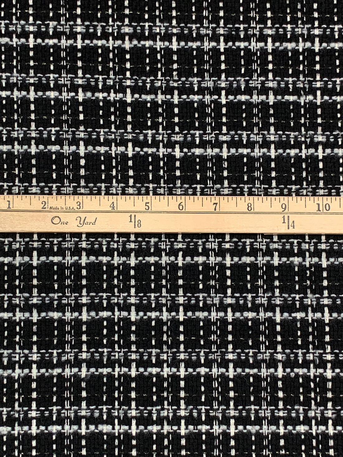Black/White/Pale Gold Polyester/Wool/Metallic Tweed Boucle Suiting - NY Designer - 60W