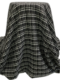 Black/White/Pale Gold Polyester/Wool/Metallic Tweed Boucle Suiting - NY Designer - 60W