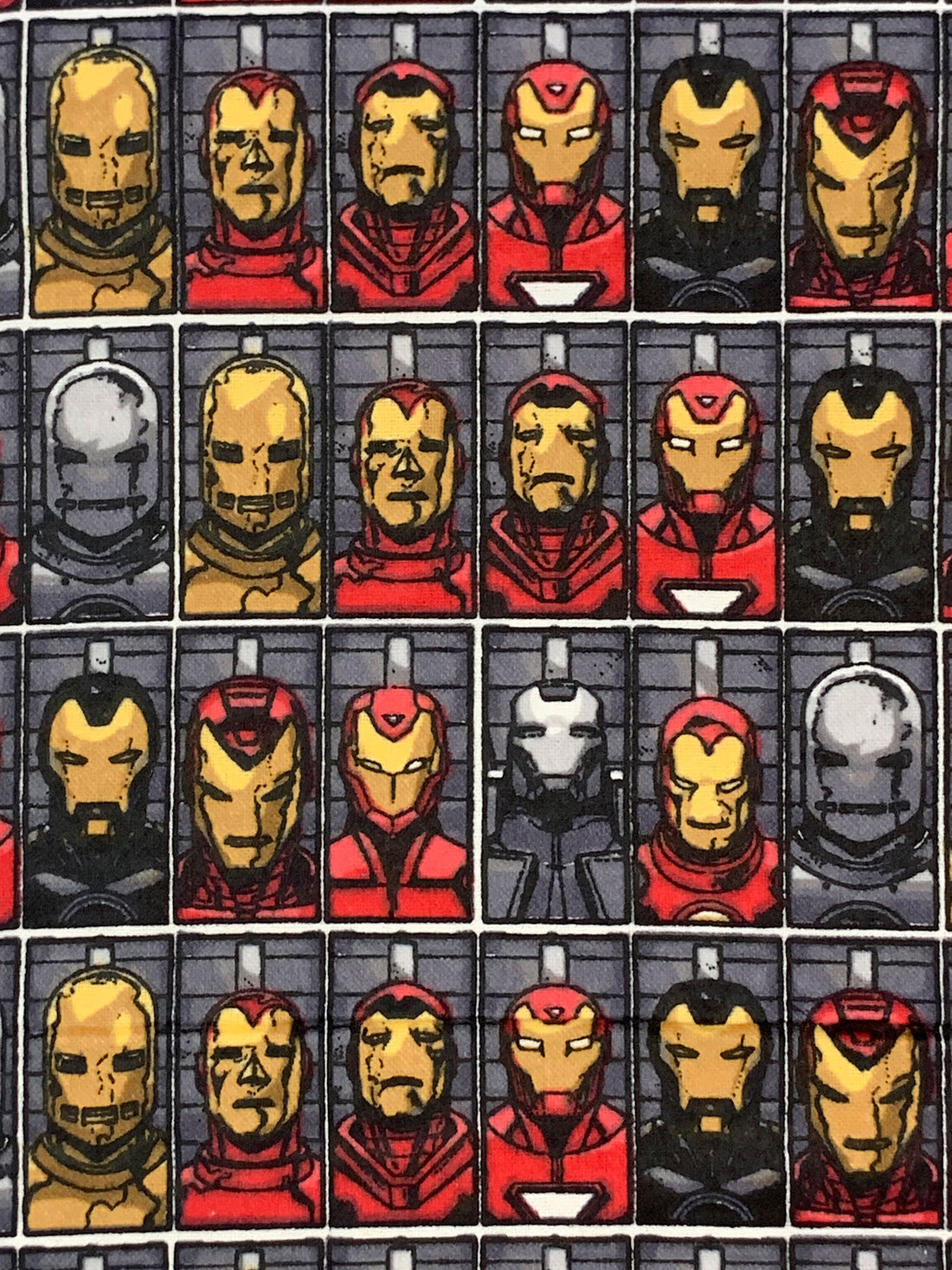 Battleship Gray/Dark Goldenrod/Black/Multi 100% Cotton Marvel Iron Man Evolves Print Flannel 44W