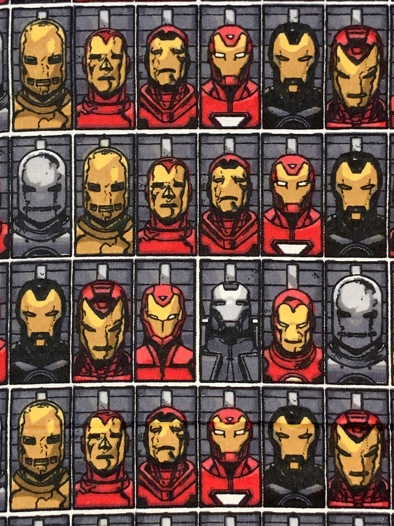 Battleship Gray/Dark Goldenrod/Black/Multi 100% Cotton Marvel Iron Man Evolves Print Flannel 44W