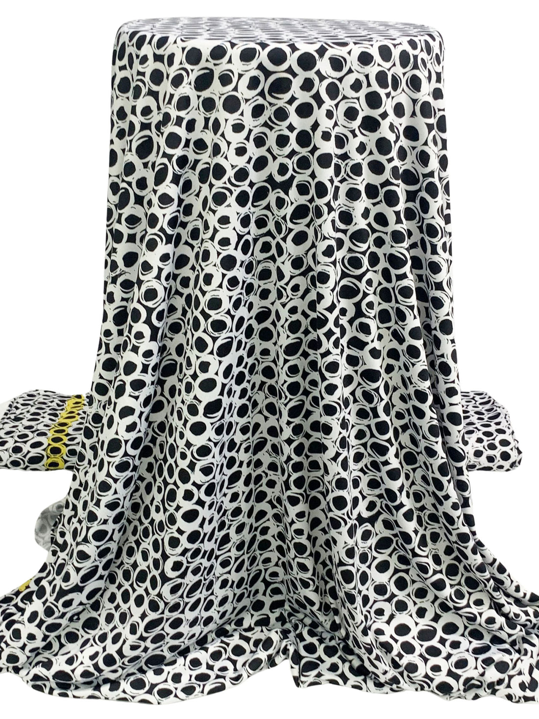 Black/White/Straw Polyester/Lycra Double Border Rugged Circles Print DTY Knit 58W
