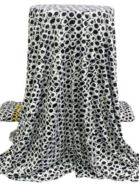 Black/White/Straw Polyester/Lycra Double Border Rugged Circles Print DTY Knit 58W