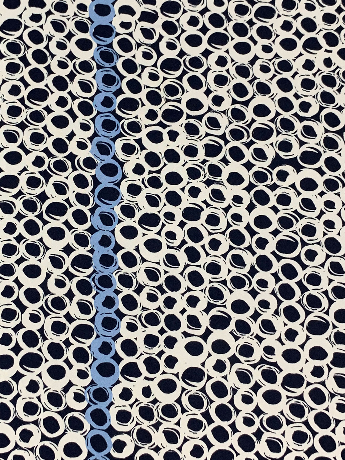 Navy/White/Light Cobalt Blue Polyester/Lycra Double Border Rugged Circles Print DTY Knit 58W