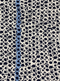 Navy/White/Light Cobalt Blue Polyester/Lycra Double Border Rugged Circles Print DTY Knit 58W