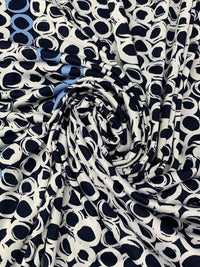 Navy/White/Light Cobalt Blue Polyester/Lycra Double Border Rugged Circles Print DTY Knit 58W