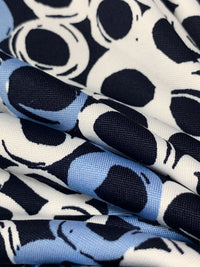 Navy/White/Light Cobalt Blue Polyester/Lycra Double Border Rugged Circles Print DTY Knit 58W