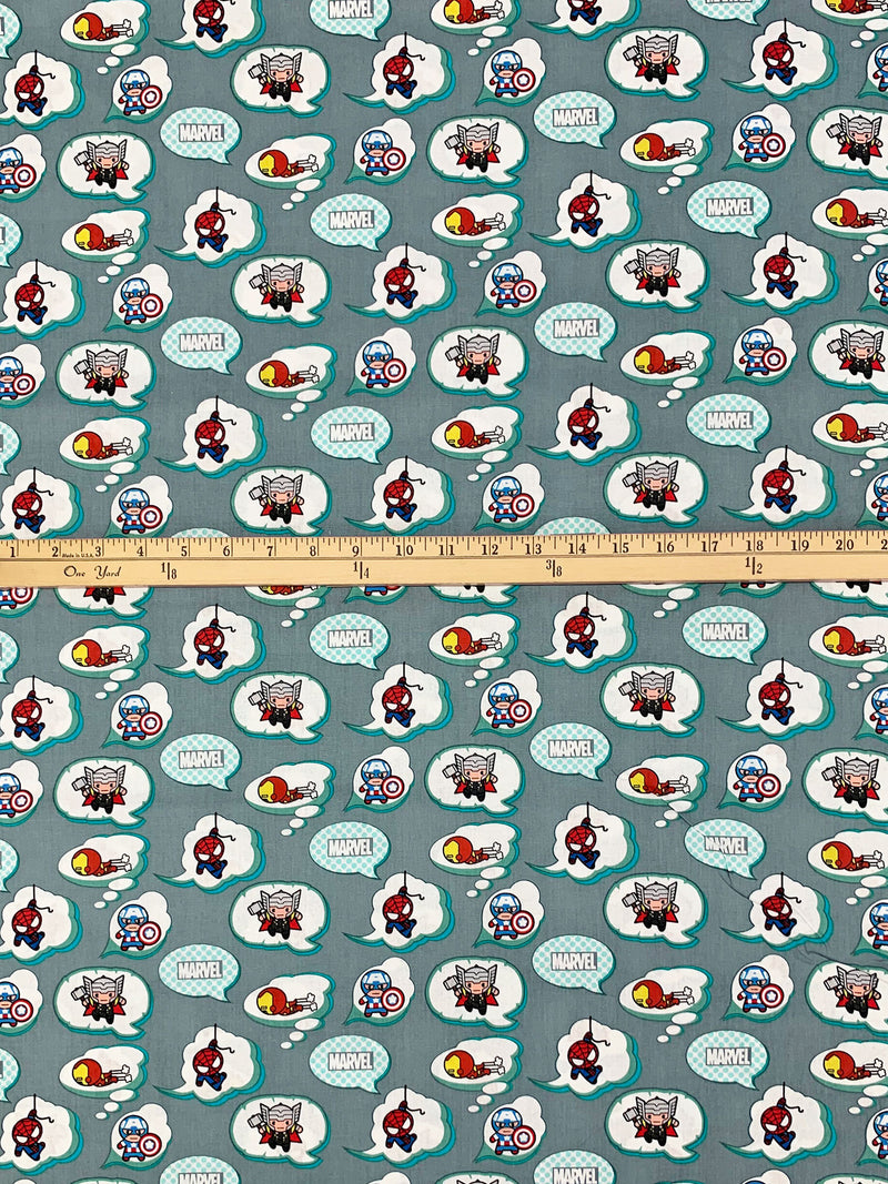 Slate Blue/White/Red/Multi 100% Cotton Marvel Kawaii Nursery Flight Print Quilt Weight Woven 43W