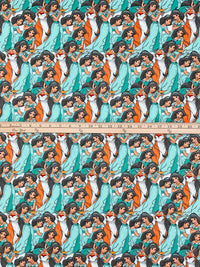 Medium Turquoise/Mango/Dark Charcoal/Multi 100% Cotton Princess Jasmine Packed Print Quilt Weight Woven 43W