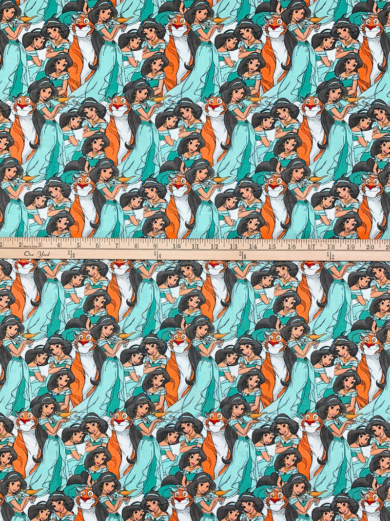 Medium Turquoise/Mango/Dark Charcoal/Multi 100% Cotton Princess Jasmine Packed Print Quilt Weight Woven 43W