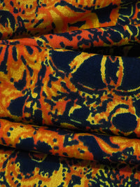 Muted Midnight Navy/Deep Orange/Dark Gold Polyester/Lycra Abstract Floral Print ITY Knit 56W