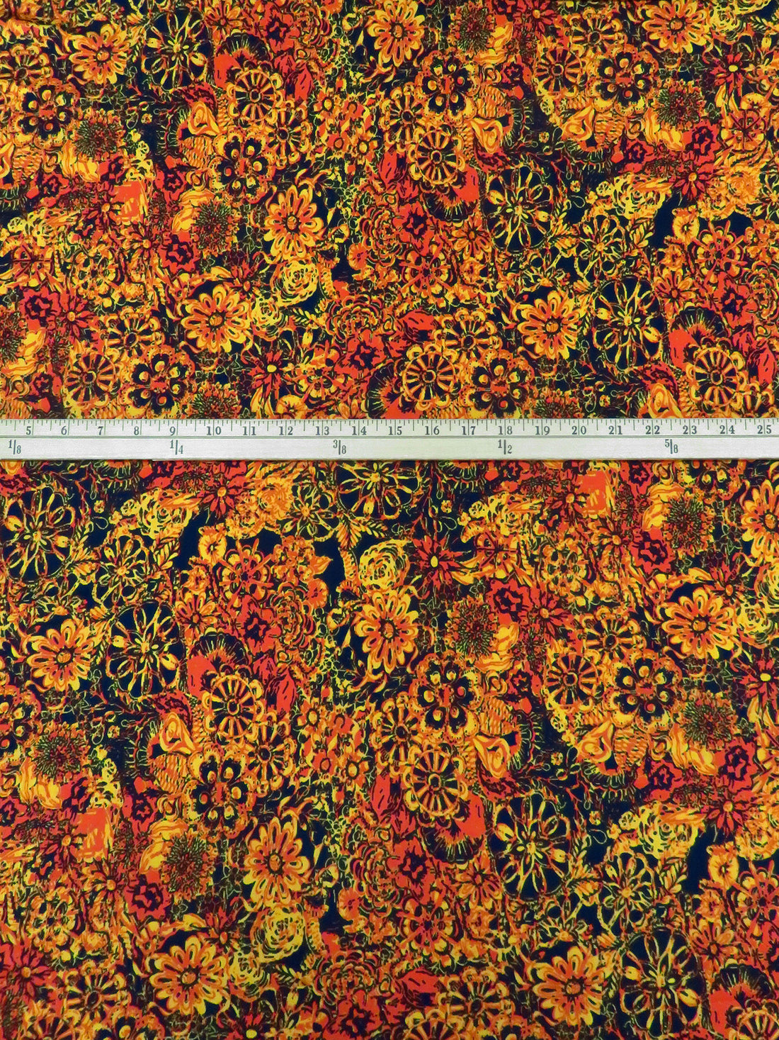 Muted Midnight Navy/Deep Orange/Dark Gold Polyester/Lycra Abstract Floral Print ITY Knit 56W