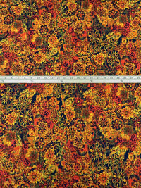 Muted Midnight Navy/Deep Orange/Dark Gold Polyester/Lycra Abstract Floral Print ITY Knit 56W