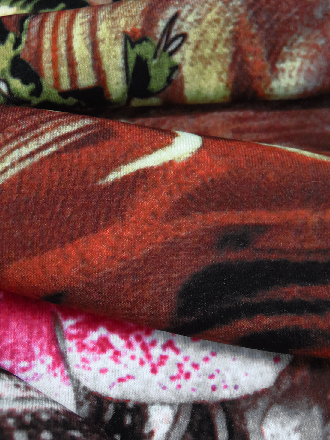 Auburn/French Wine/Khaki/Multi Polyester/Lycra Floral On Abstract Print ITY Knit 56W